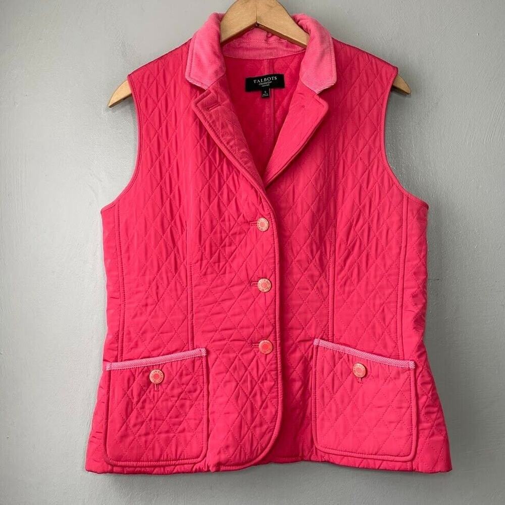 Talbots Vest Petites Small Sleeveless Pink Quilted Gilet Fleece Lined Barbiecore